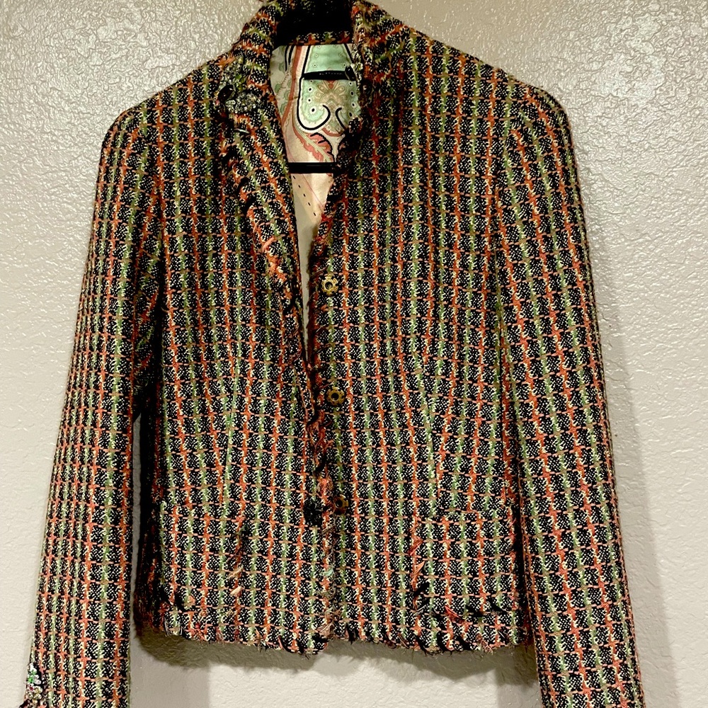 ElieTahari Blazer Multicolor Plaid Tweed Size 2